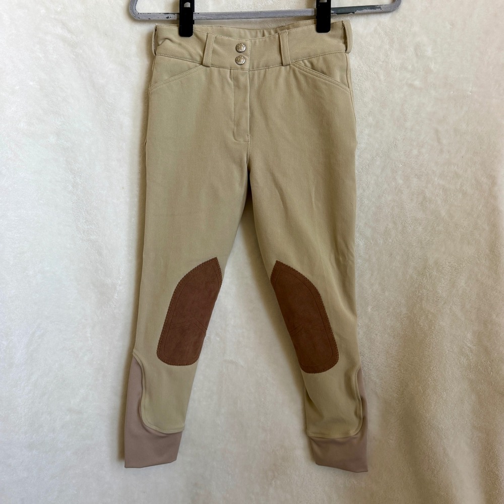 Dover Saddlery Tan Knee Patch Riding Breeches Kids Size 12 Snap Front Jodhpurs